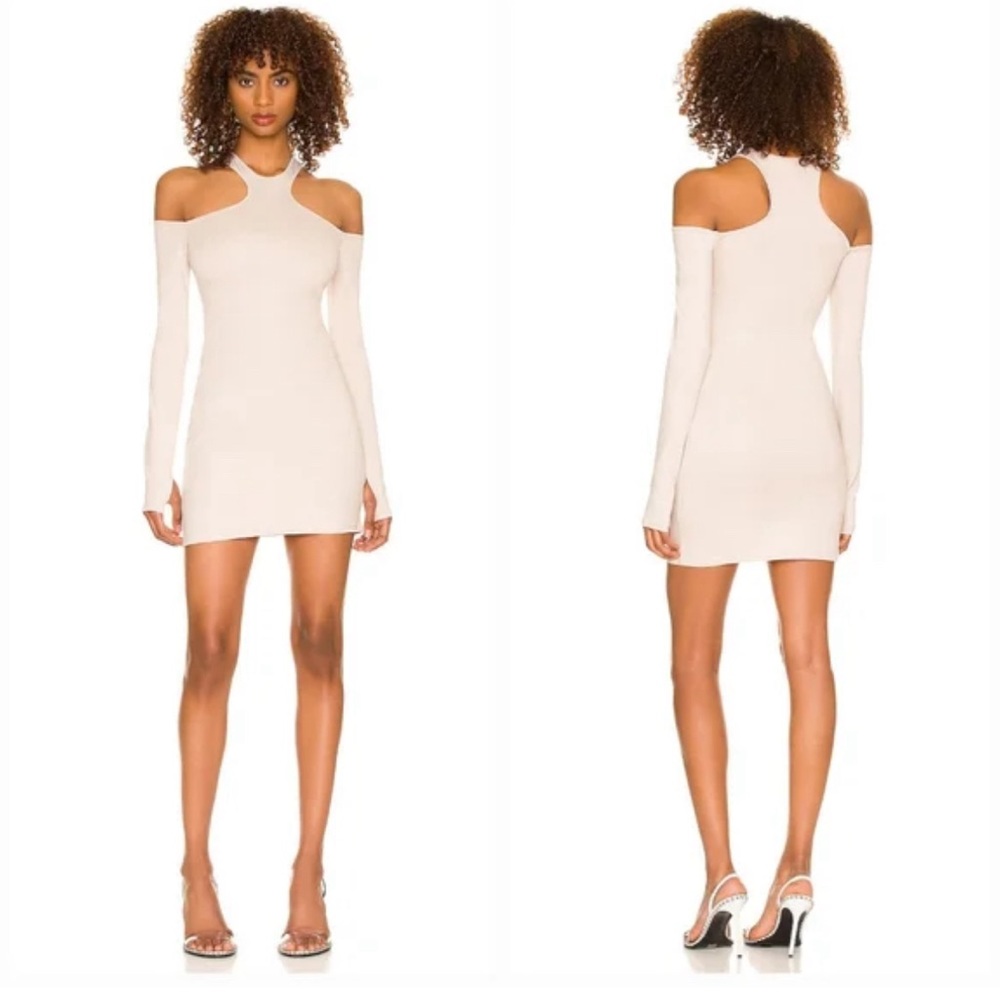 H:OURS || Milda Mini Cut-Out Long Sleeve Dress in Neutral - SZ XS ✨NWT✨